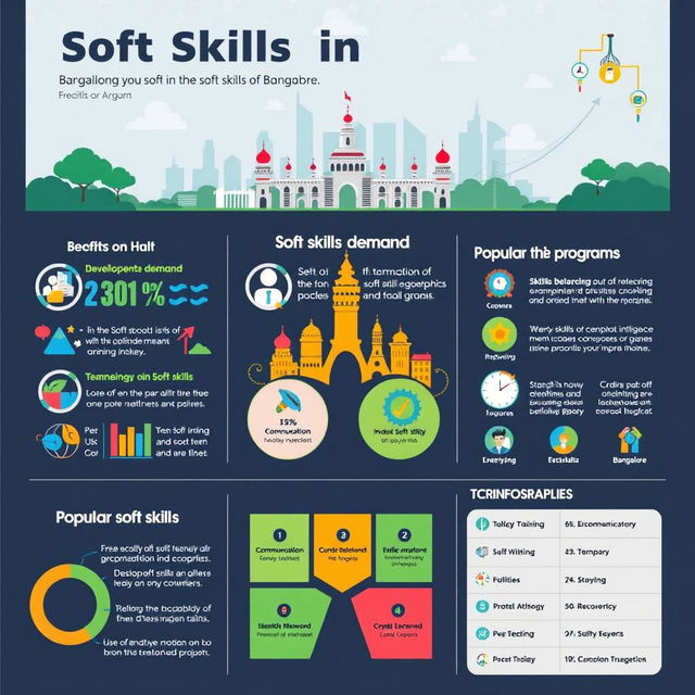 An eye-catching infographic titled 'Soft Skills in Bangalore', showcasing the importance and aspects of soft skills development in the city