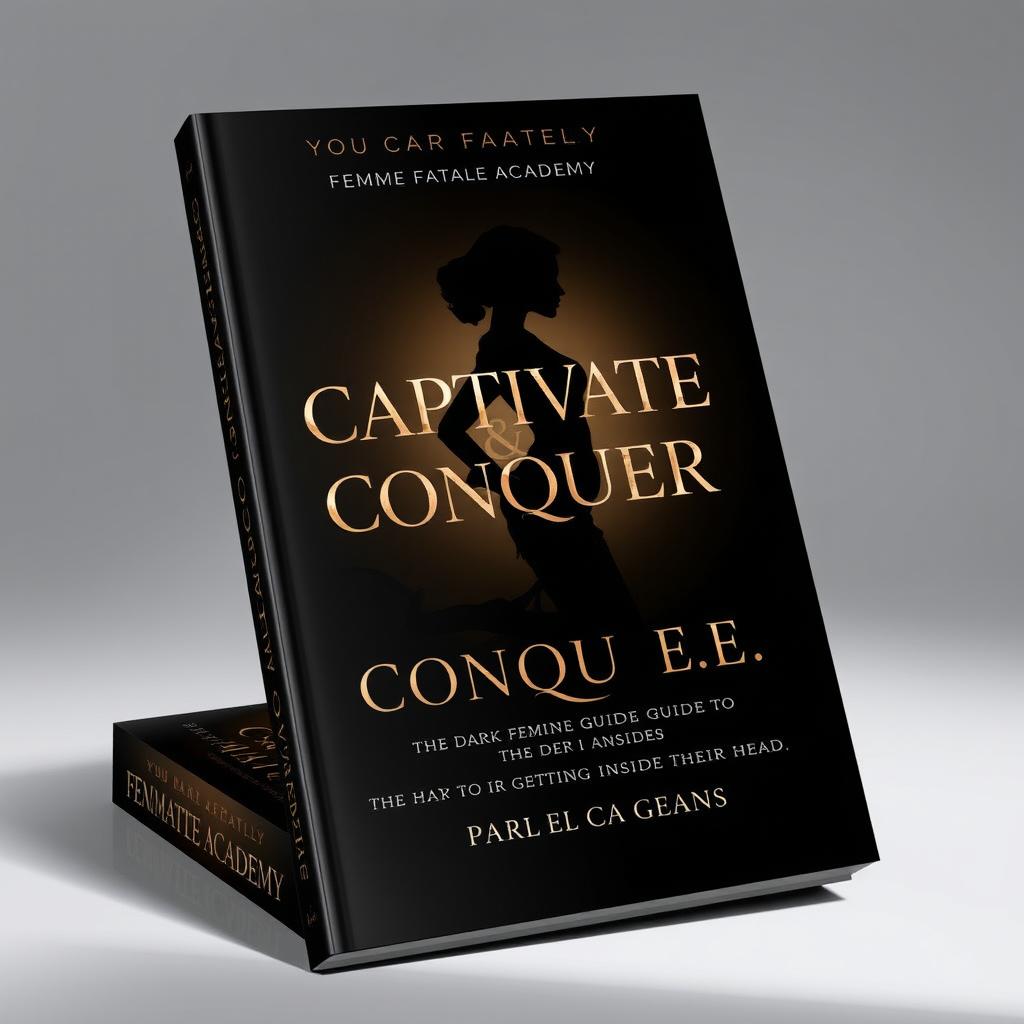 A striking book cover for 'Captivate & Conquer: The Dark Feminine's Guide to Getting Inside Their Head' by Femme Fatale Academy