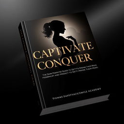 A striking book cover for 'Captivate & Conquer: The Dark Feminine's Guide to Getting Inside Their Head' by Femme Fatale Academy