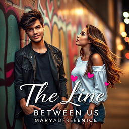 A romantic novel cover design for 'The Line Between Us' by Maryandreaeunice