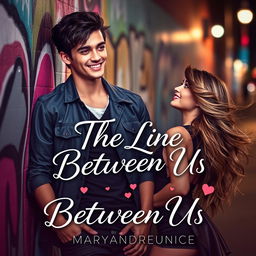 A romantic novel cover design for 'The Line Between Us' by Maryandreaeunice