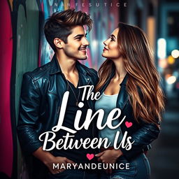 A romantic novel cover design for 'The Line Between Us' by Maryandreaeunice