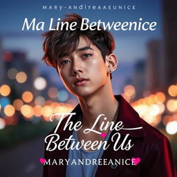 A captivating novel cover for 'The Line Between Us' by Maryandreaeunice, featuring a young man who embodies the essence of a stylish boy group member