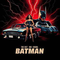 An action-packed movie poster featuring the Aston Martin DB5 alongside the Batmobile from 1989