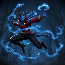 Create a RPG character inspired by Nightcrawler from X-Men, featuring an agile, acrobatic fighter with a demonic appearance