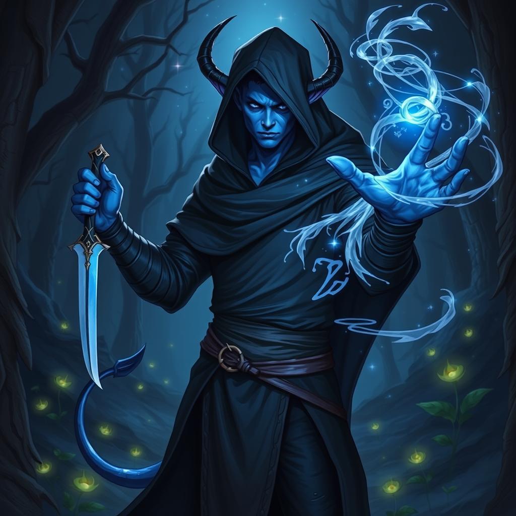 Create a RPG character inspired by Nightcrawler from X-Men, featuring a swift and agile figure with a demonic appearance