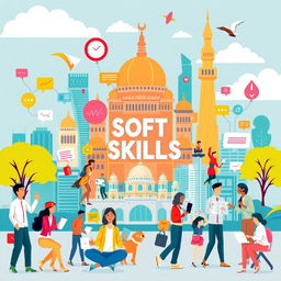 A vibrant illustration focusing on 'Soft Skills in Bangalore', capturing the essence of personal development in the city