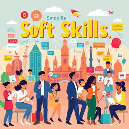 A vibrant illustration focusing on 'Soft Skills in Bangalore', capturing the essence of personal development in the city