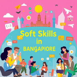 A vibrant illustration focusing on 'Soft Skills in Bangalore', capturing the essence of personal development in the city