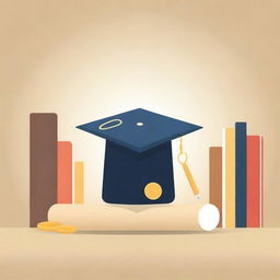 Visualize an emblem of academic excellence: A high school diploma, graduation cap & gold medals against a background of stacked books and a microscope.