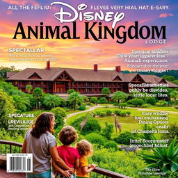 A stunning magazine cover showcasing the Disney Animal Kingdom Lodge, a luxurious Disney hotel