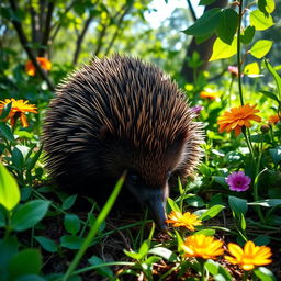 A beautiful, highly detailed portrait of an echidna in its natural habitat