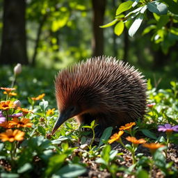 A beautiful, highly detailed portrait of an echidna in its natural habitat