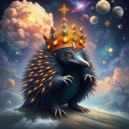 An artistic representation of an echidna god, depicted as a majestic creature with a divine aura