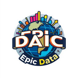 A dynamic and eye-catching logo for "Epic Data", an Instagram account dedicated to metrics, statistics, and anniversaries for all Universal Studio Parks globally