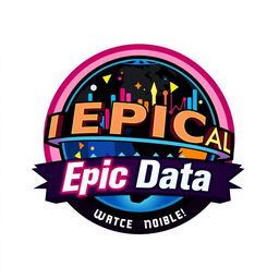 A dynamic and eye-catching logo for "Epic Data", an Instagram account dedicated to metrics, statistics, and anniversaries for all Universal Studio Parks globally