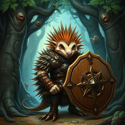 An imaginative depiction of an echidna Dungeons & Dragons character, styled as a fantasy warrior