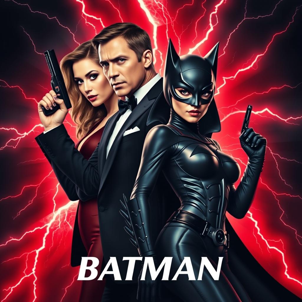 A captivating movie poster showcasing a crossover between the James Bond universe and the Batman universe