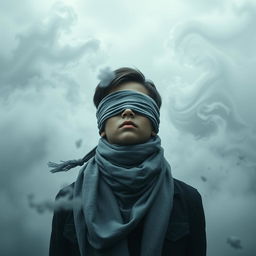 A person with their eyes blindfolded by a scarf, symbolizing a lack of spiritual vision