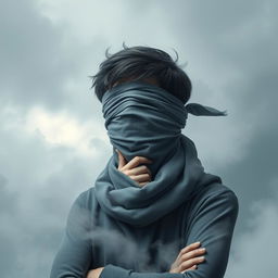 A person with their eyes blindfolded by a scarf, symbolizing a lack of spiritual vision