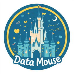 A whimsical and enchanting logo for "Data Mouse", an Instagram account dedicated to metrics, anniversaries, and statistics for all Disney Parks around the world