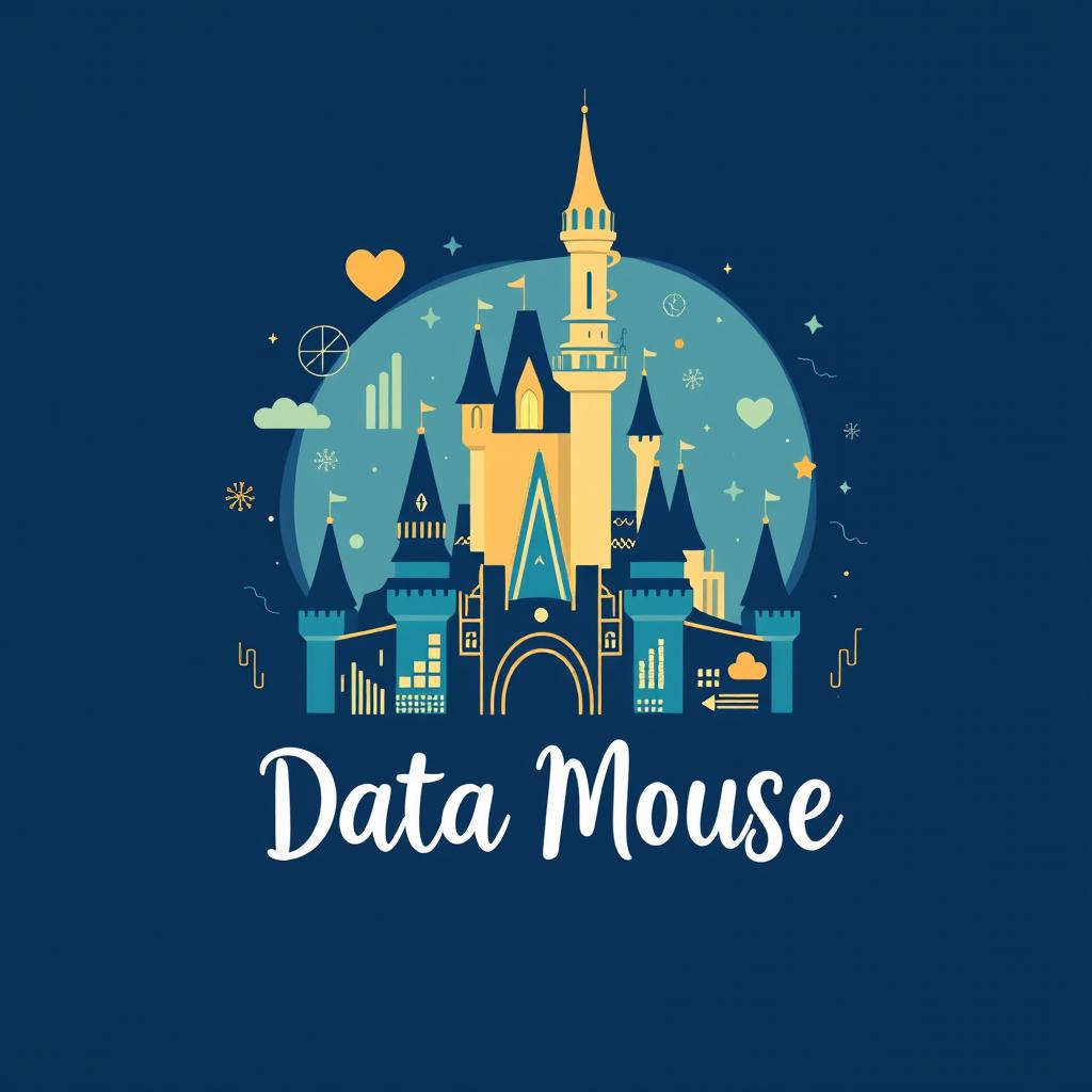 A whimsical and enchanting logo for "Data Mouse", an Instagram account dedicated to metrics, anniversaries, and statistics for all Disney Parks around the world