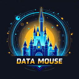 A futuristic and enchanting logo for "Data Mouse", an Instagram account dedicated to metrics, anniversaries, and statistics for all Disney Parks around the world