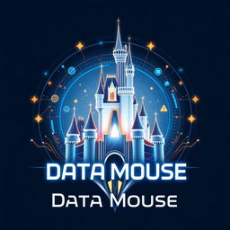 A futuristic and enchanting logo for "Data Mouse", an Instagram account dedicated to metrics, anniversaries, and statistics for all Disney Parks around the world