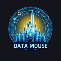 A futuristic and enchanting logo for "Data Mouse", an Instagram account dedicated to metrics, anniversaries, and statistics for all Disney Parks around the world