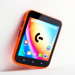 A detailed close-up of an orange mobile phone featuring the Logitech logo, showcasing its vibrant color and sleek design