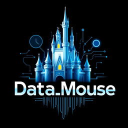 A futuristic and captivating logo for "Data_Mouse", an Instagram account dedicated to metrics, anniversaries, and statistics for all Disney Parks around the world