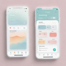 Design a soothing and user-friendly mental health application interface with a calming color palette, icons for meditation, therapy and tracking emotions.