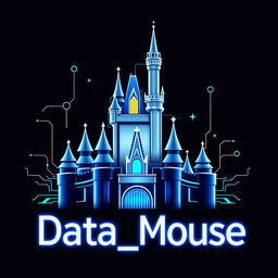 A futuristic and captivating logo for "Data_Mouse", an Instagram account dedicated to metrics, anniversaries, and statistics for all Disney Parks around the world