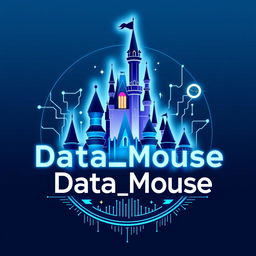 A futuristic and captivating logo for "Data_Mouse", an Instagram account dedicated to metrics, anniversaries, and statistics for all Disney Parks around the world