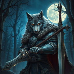 A captivating portrayal of a wolf Dungeons & Dragons character, depicted as a fierce noble warrior