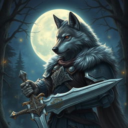 A captivating portrayal of a wolf Dungeons & Dragons character, depicted as a fierce noble warrior