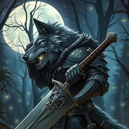 A captivating portrayal of a wolf Dungeons & Dragons character, depicted as a fierce noble warrior