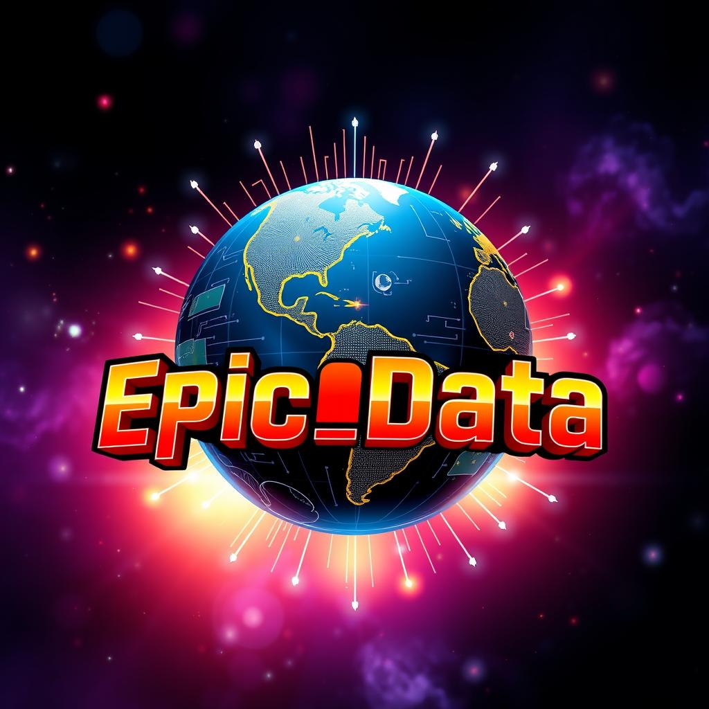 An eye-catching and modern logo for "Epic_Data", an Instagram account dedicated to metrics, anniversaries, and statistics for all Universal Parks around the world