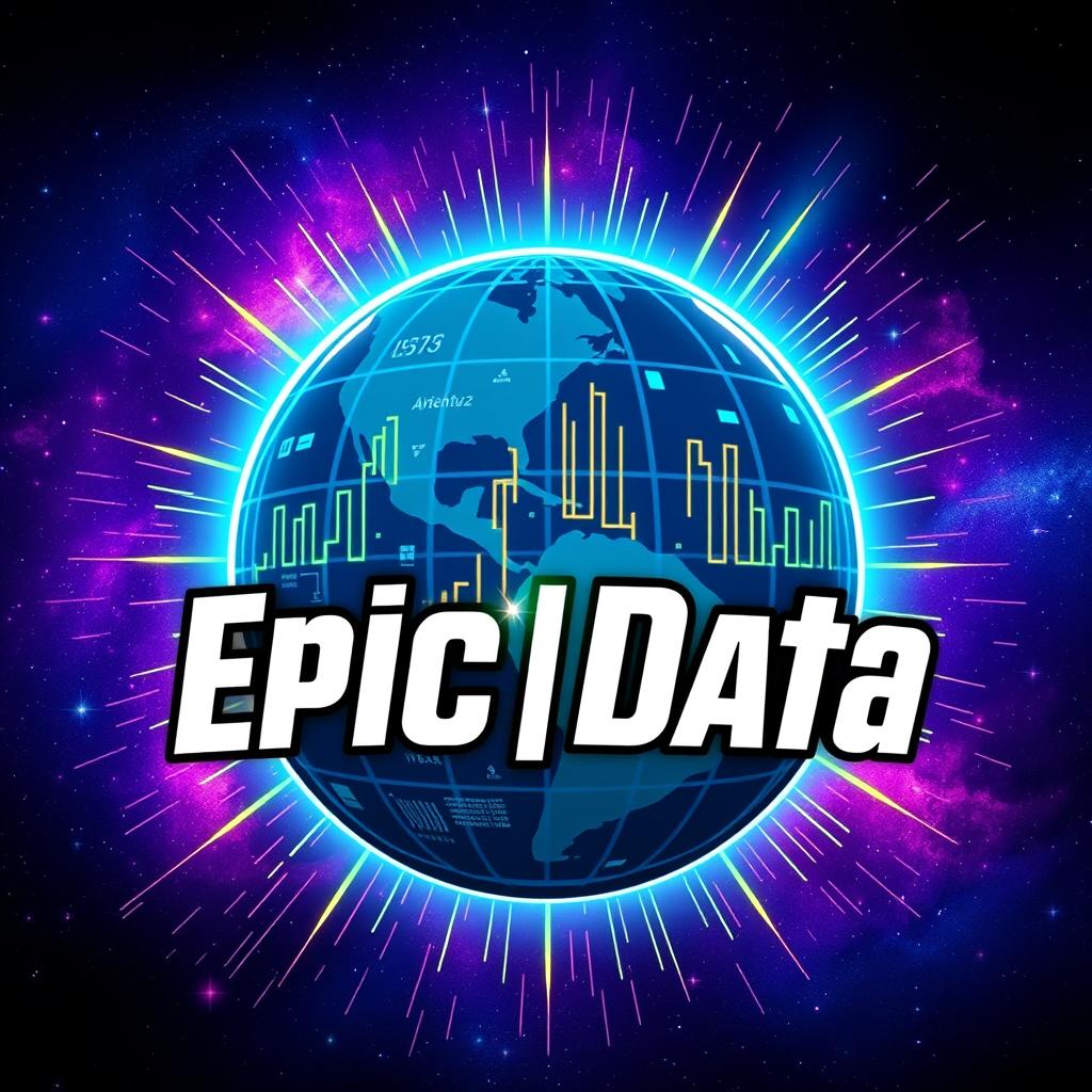 An eye-catching and modern logo for "Epic_Data", an Instagram account dedicated to metrics, anniversaries, and statistics for all Universal Parks around the world