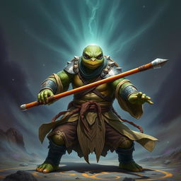 An adult tortle race character depicted in a serious battle stance, representing a battle monk proficient in spirit magic