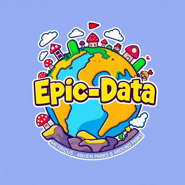 A vibrant and playful logo for "Epic_Data", an Instagram account dedicated to metrics, anniversaries, and statistics for all Universal Parks around the world