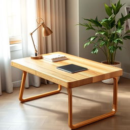 A beautifully designed bamboo study table, showcasing intricate details of the grain and texture of the bamboo wood