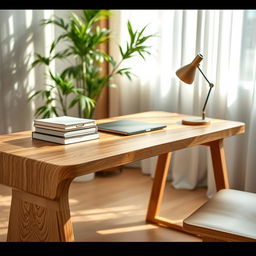 A beautifully designed bamboo study table, showcasing intricate details of the grain and texture of the bamboo wood