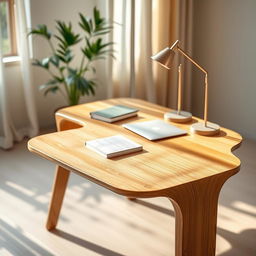 A beautifully designed bamboo study table, showcasing intricate details of the grain and texture of the bamboo wood