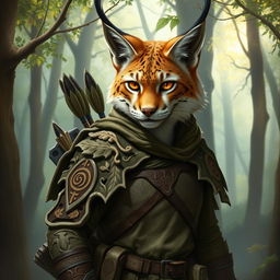 An intriguing depiction of a lynx Dungeons & Dragons character, portrayed as a cunning ranger