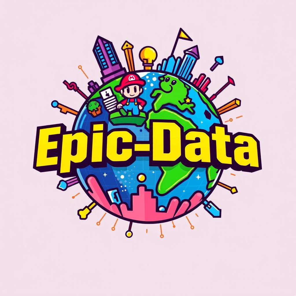 A dynamic and vibrant logo for "Epic_Data", an Instagram account focused on metrics, anniversaries, and statistics for all Universal Parks around the world