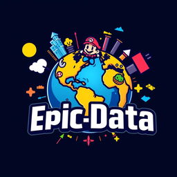 A dynamic and vibrant logo for "Epic_Data", an Instagram account focused on metrics, anniversaries, and statistics for all Universal Parks around the world