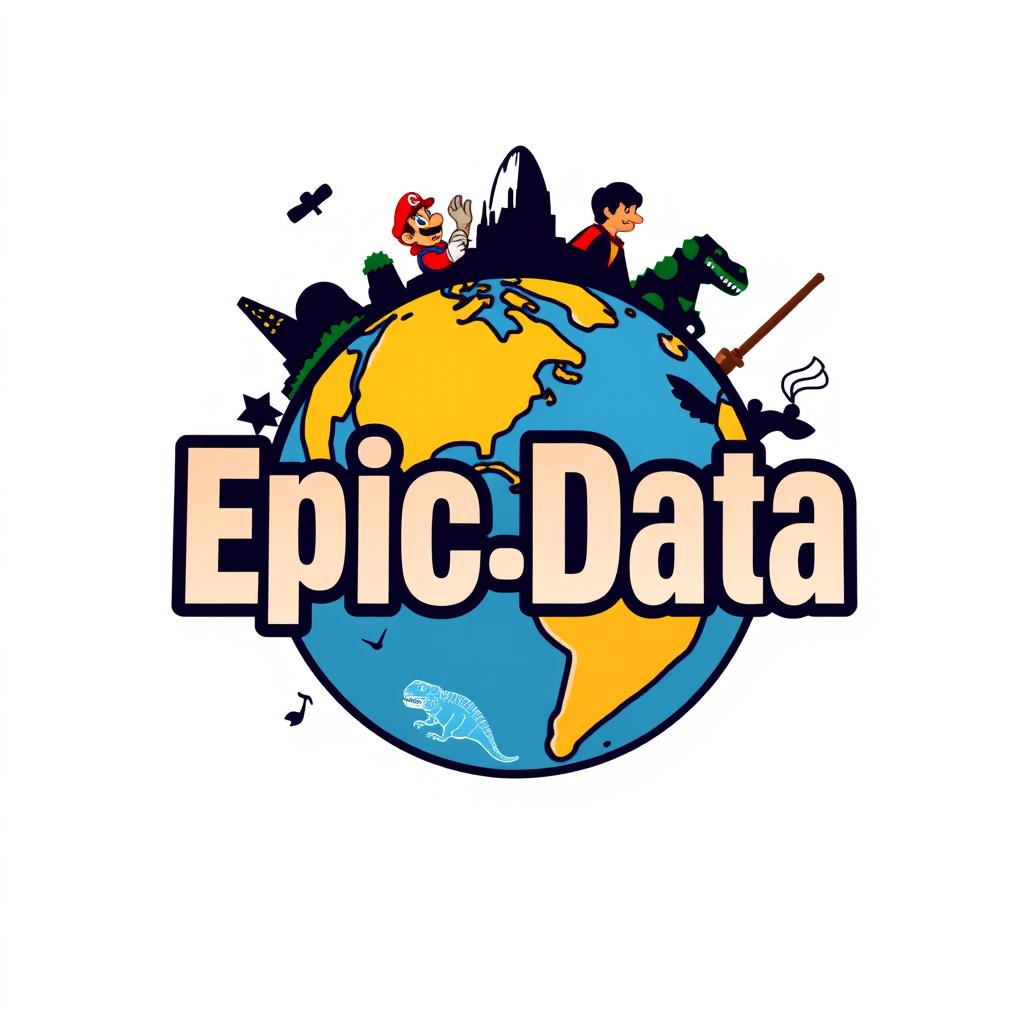 A vibrant and engaging logo for "Epic_Data", an Instagram account dedicated to metrics, anniversaries, and statistics for all Universal Parks around the world