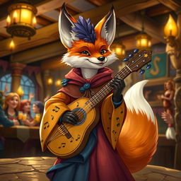 A charming depiction of a fox Dungeons & Dragons character, portrayed as a witty bard