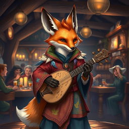 A charming depiction of a fox Dungeons & Dragons character, portrayed as a witty bard